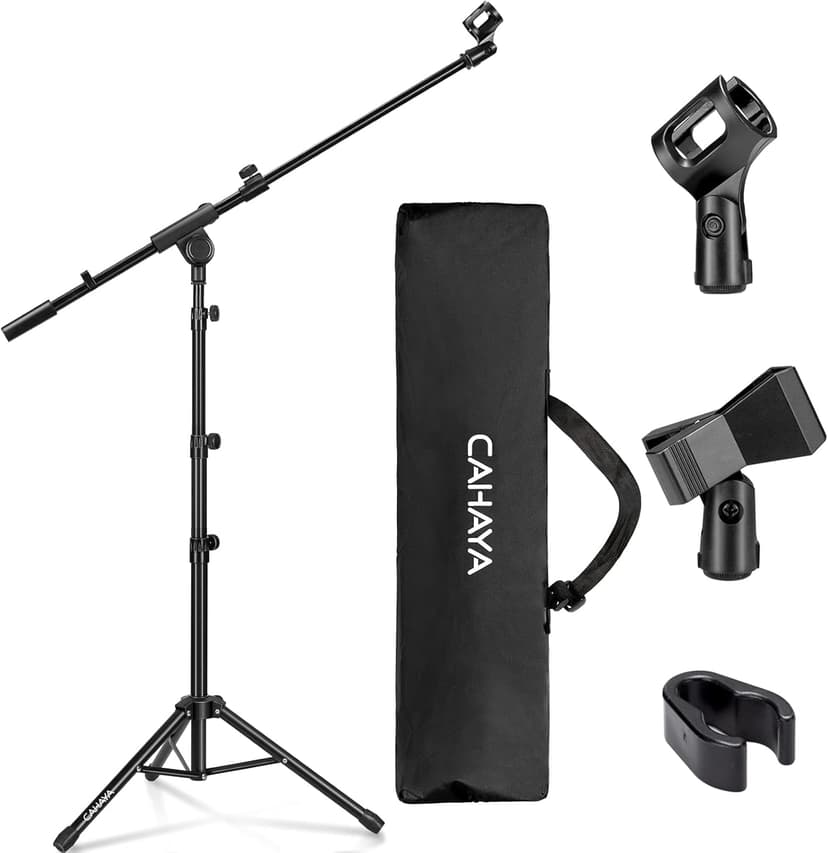 CAHAYA CY0239 2-in-1 Dual-Use Microphone Stand Floor Microphone Stand with Boom with Portable Bag and Two Microphone Clips, Suitable for Stage Meetings, Live Speech etc - 1