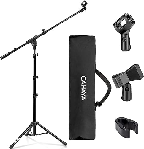 CAHAYA CY0239 2-in-1 Dual-Use Microphone Stand Floor Microphone Stand with Boom with Portable Bag and Two Microphone Clips, Suitable for Stage Meetings, Live Speech etc
