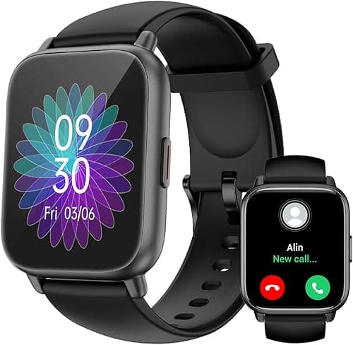 RUIMEN Montre Connectée Homme Femme avec Appel Bluetooth Smartwatch avec Podometre Cardiofrequencemetre Oxymetre Montre Sport pour iPhone Android Etanche IP68 Notification Chronometre Meteo Noir