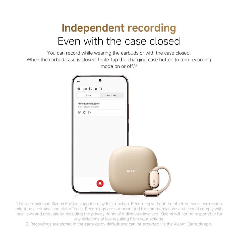 XIAOMI OpenWear Stereo Pro Workout Earbuds All-Day Comfort & Secure Fit 8.5h/45h Long Battery Life Anti-Sound-Leakage Independent Spatial Audio with Head Tracking Hi-Res Audio certification Sand Gold - 5