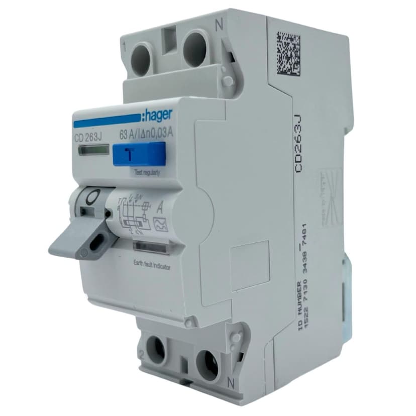 CD263J Hager Differential Switch 63A Type A 30mA Bipolar - Aligned Terminals - 3
