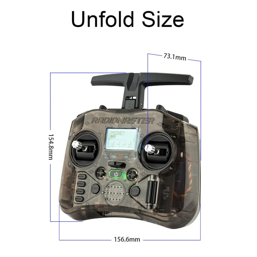 Radiomaster Pocket Hall Gimbal Transmitter, ELRS Remote Control Portable Lightweight Built in LED Light Foldable Antenna Mode 2(Charcoal) - 9