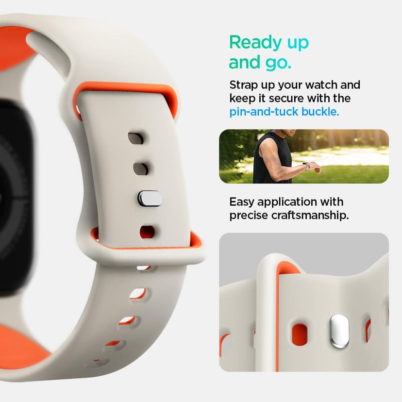 Spigen Nano Pop Bracelet en Silicone Compatible avec Apple Watch Ultra 3/2/1 49mm, Series 11/10 46mm, Series 9/8/7 45mm, 44mm - Orange Beige - 5
