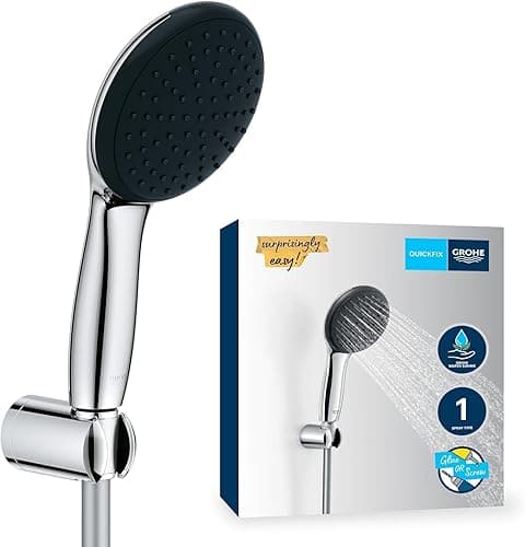 GROHE Vitalio Start 110, Ensemble de Douche avec Douchette Ronde 1 jet, Support de Douche Mural Universel, Flexible 1,75m, Economie d'Eau, A coller avec GROHE QuickGlue ou à visser, Chromé, 27944001