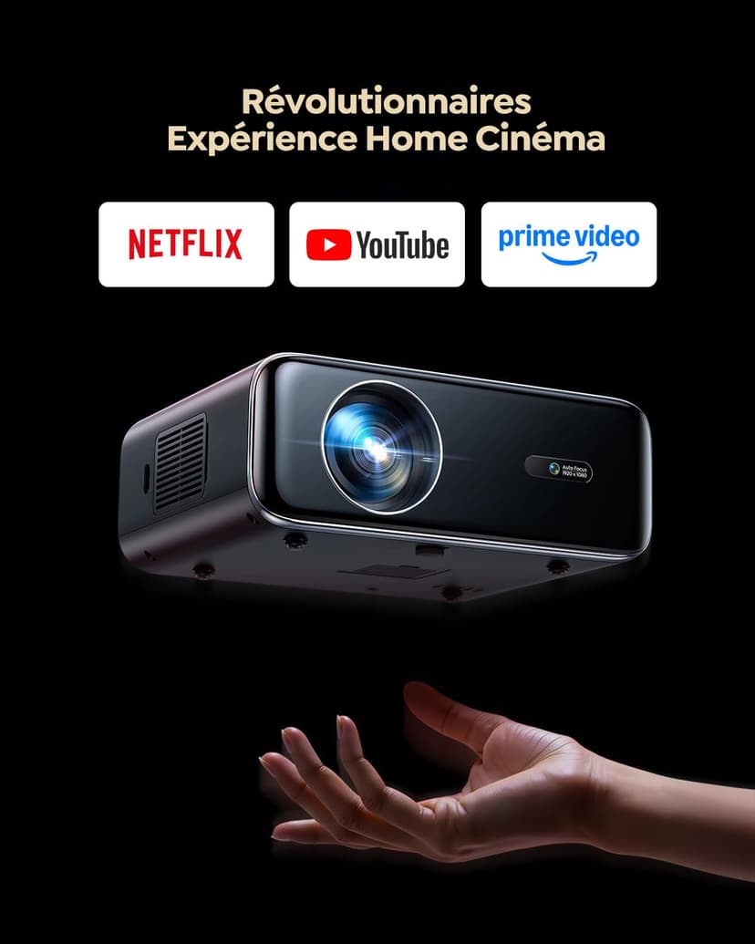 Vidéoprojecteur 4K【Netflix Inclus/Dolby】 1400 ANSI Projecteur Vidéo 4K Auto Focus/Keystone WiFi Bluetooth FHD 1080P, HDR10, Smart Rétroprojecteur Portable WiFi6 Extérieur Zoom50% Cadeau/Home Cinéma - 2