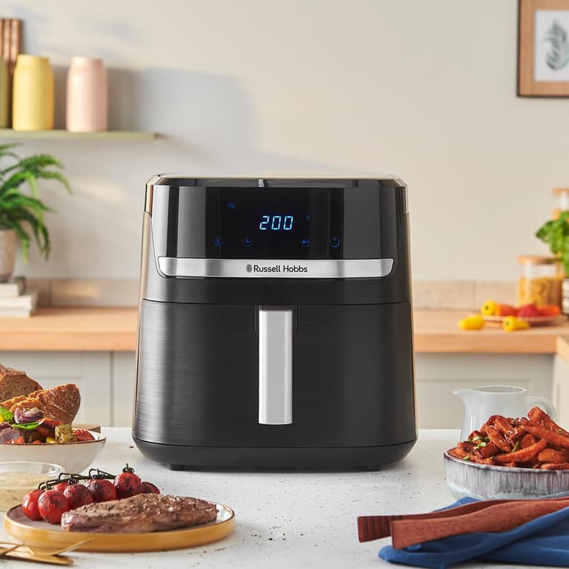 Russell Hobbs Air Fryer XXL 8,3L Rapid Air (Compact, Silencieux, Pizza Ø 26cm) Friteuse sans huile (9-en-1, Cuit, gril, rôtit et plus, économe, tactile,arrêt auto, compatible lave-vaisselle) 27632-56 - 5