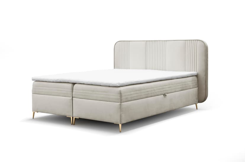 FURNISTAR Lit à sommier tapissier GINA - Lit double avec … - 1