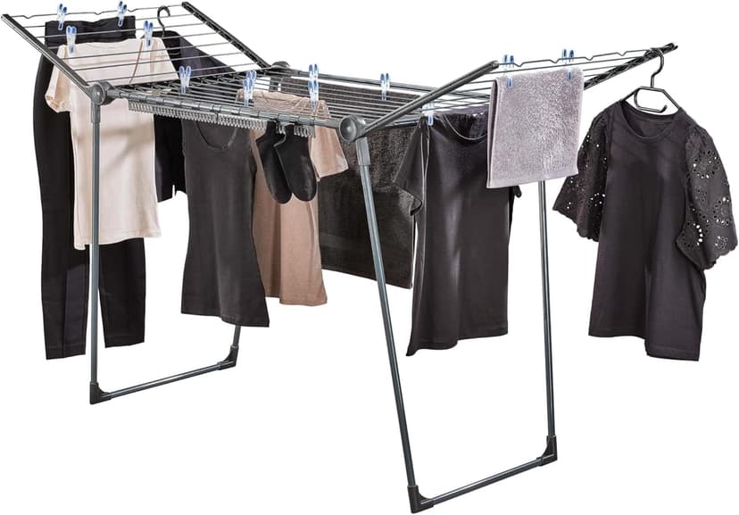 Leifheit Standing dryer Pegasus 200 Solid Black, Clothes Drying Rack with 20 m Drying Space, for Hanging Straight Down, Strong and Sturdy Black Clothes Horse - 1