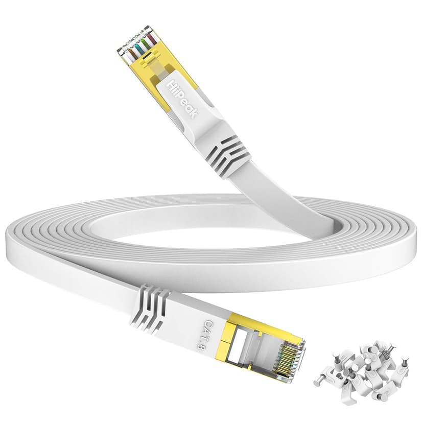 HiiPeak Cat 8 Flat Ethernet Cable 25m, Cat8 Internet Cable 40Gbps 2000Mhz High-Speed Professional LAN Patch Network Cables with RJ45 Gold-Plated Connector, Compatible with Cat5/Cat6/Cat7, White(25 m) - 1