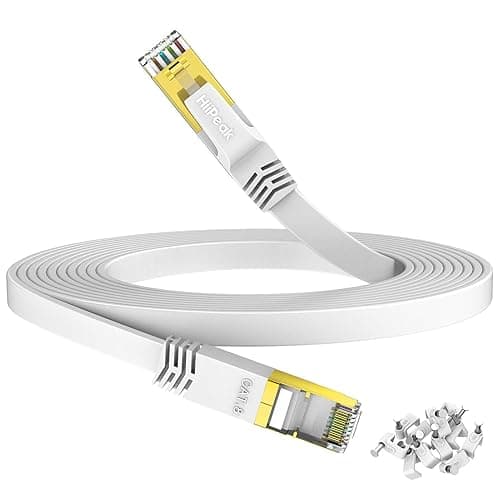HiiPeak Cat 8 Flat Ethernet Cable 25m, Cat8 Internet Cable 40Gbps 2000Mhz High-Speed Professional LAN Patch Network Cables with RJ45 Gold-Plated Connector, Compatible with Cat5/Cat6/Cat7, White(25 m)