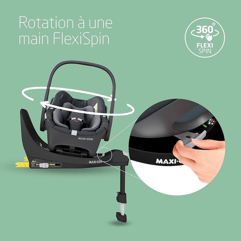 Maxi-Cosi Pack Zelia S Trio Poussette 3 en 1, FamilyFix 360 Base ISOFIX Pivotante - Système de Voyage incl. Siège Auto CabrioFix S i-Size, 0-4 ans, jusqu'à 22 kg, Gris + Base FamilyFix 360 - 7
