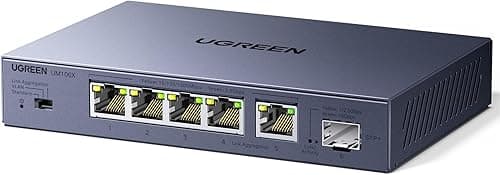 UGREEN Switch Ethernet 5 Ports Ethernet 2.5G 1 Port SFP+ 10G Switch RJ45 Boitier Métal 4KV Protection Contre la Foudre Multiprise RJ45 Montage Mural Agrégation de Liens Compatible avec PC Nas Caméra