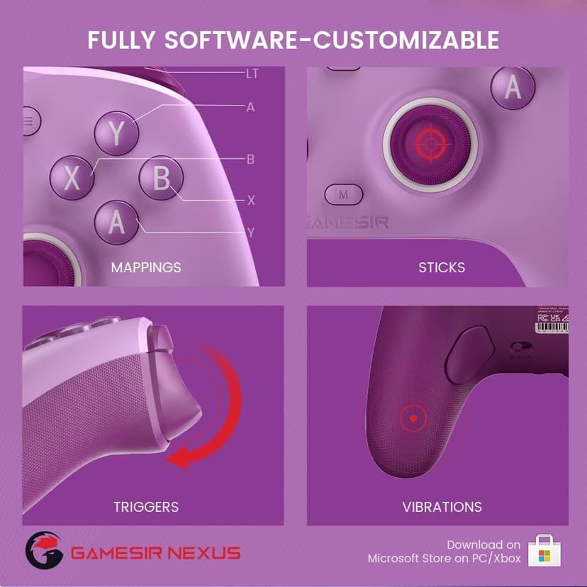 GameSir G7 SE Wired Controller for Xbox Series X|S, Xbox One & Windows 10/11, Plug and Play Gaming Gamepad with Hall Effect Joysticks/Hall Trigger, 3.5mm Audio Jack - Purple - 4