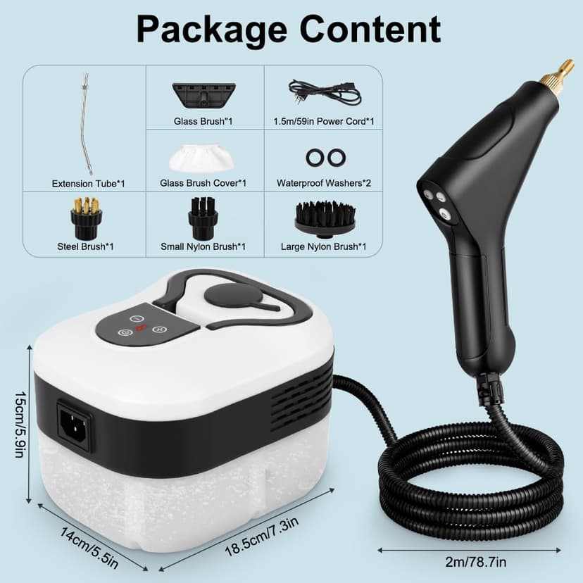 Vicloon Steam Cleaner, Handheld Steam Cleaning 2500W with 6 Speeds 4 Brush Heads, 3.5 Bar, 1200 ML Water Tank, for Cleaning Kitchen, B Year, Furniture, Car - 2