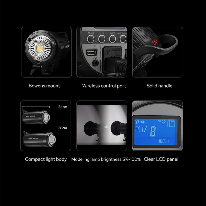 Godox SK400II-V 400Ws Photo Studio Strobe Light 5600±200K Studio Flash Built-in 2.4G Wireless X System with LED Modeling Lamp Bowens Mount Photography Flashes - 5