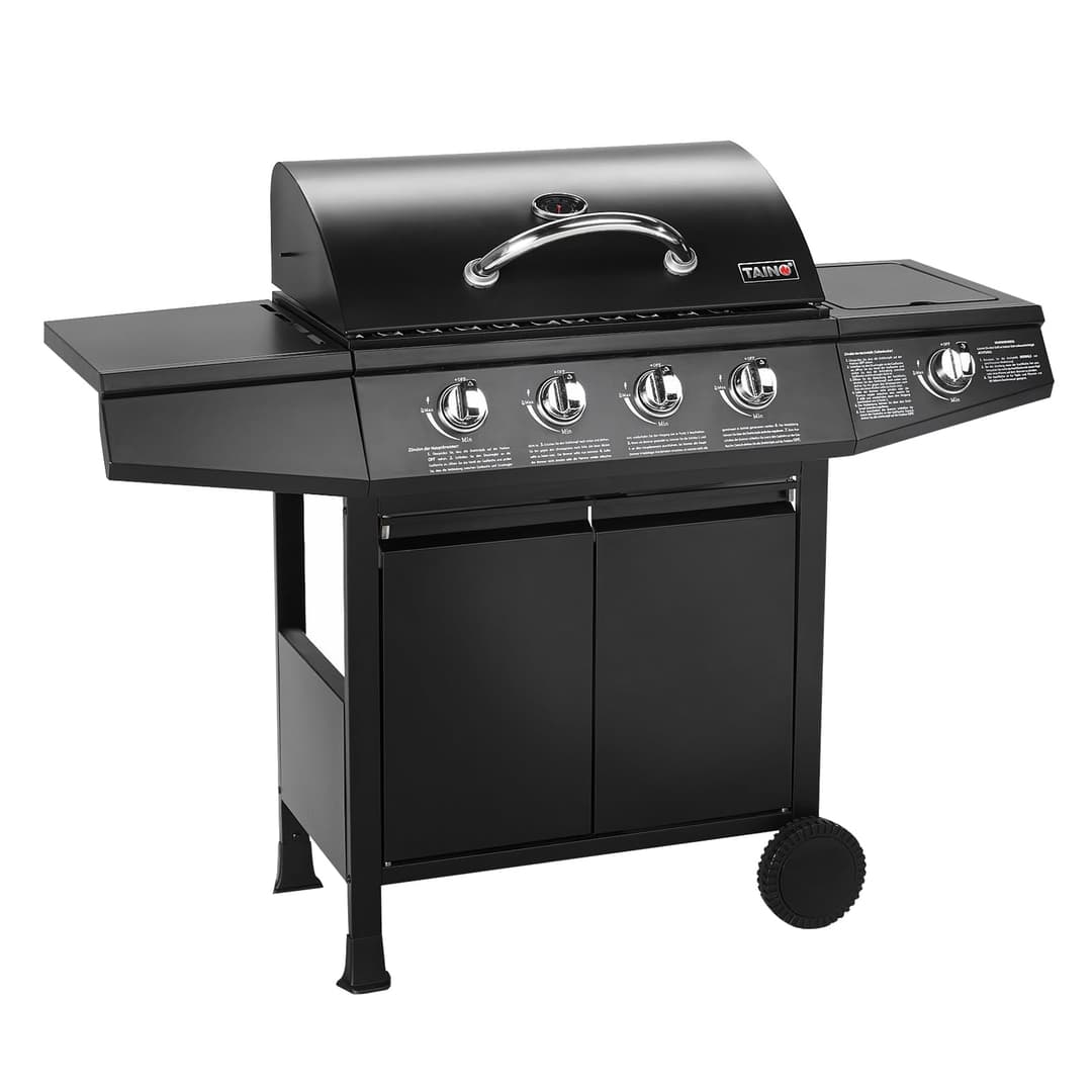 TAINO BASIC 4+1 BBQ Gasgrill Grillwagen Edelstahl-Brenner + Seitenkocher Grill TÜV (BASIC 4+1 Gasgrill)
