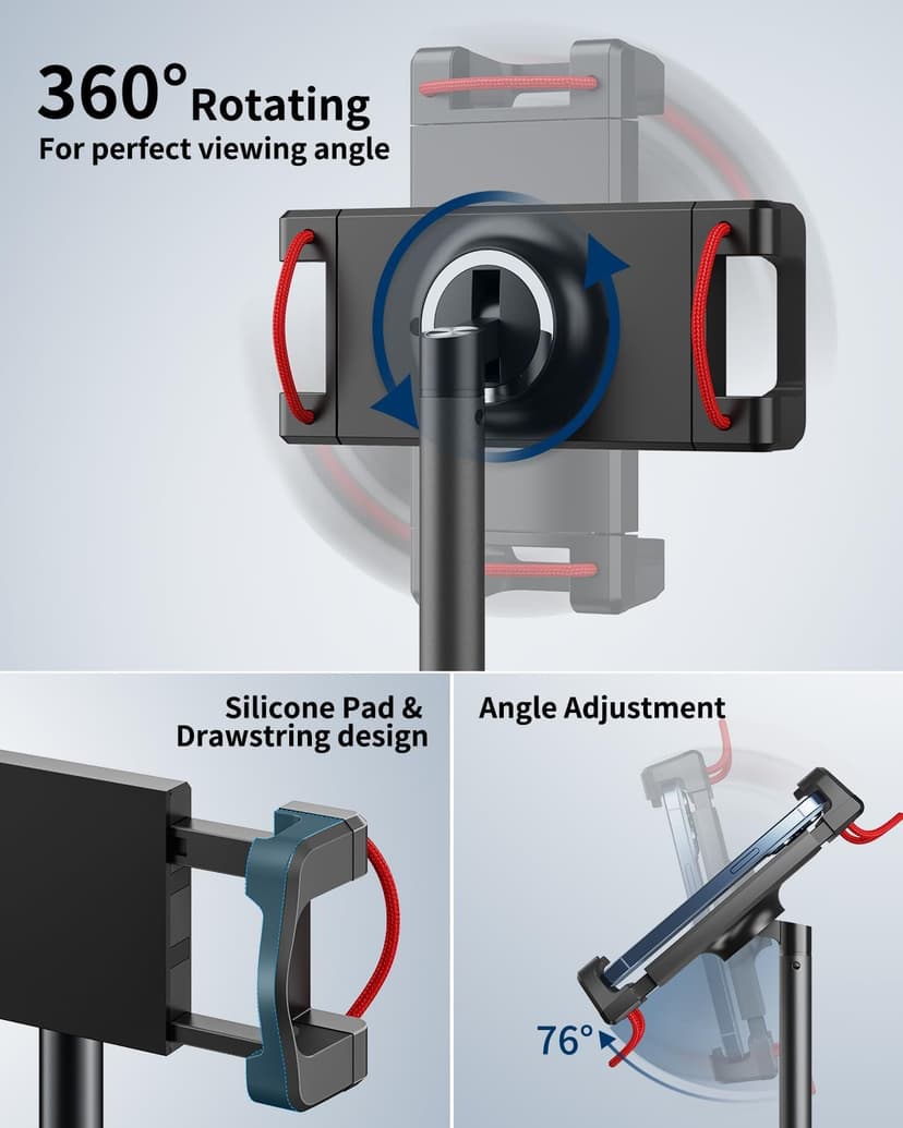 SAIJI Support de Tablette Réglable, Support de Téléphone avec Grande Base Stable, Angle et Hauteur Réglable Compatible avec 4,7-12,9" Iphone iPad Pro Air Mini (Argent) - 4
