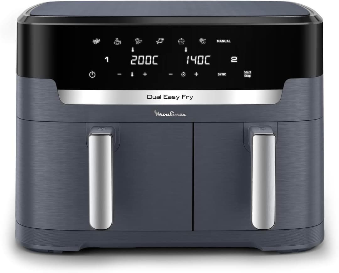 Moulinex EZ942BF0 Friteuse à air Dual Easy Fry XXL, Cuisson synchronisée, Capacité de 11L,6 à 10 personnes Deep Fryers (57877031), Refer to The Sheet, Java Pepper Grey