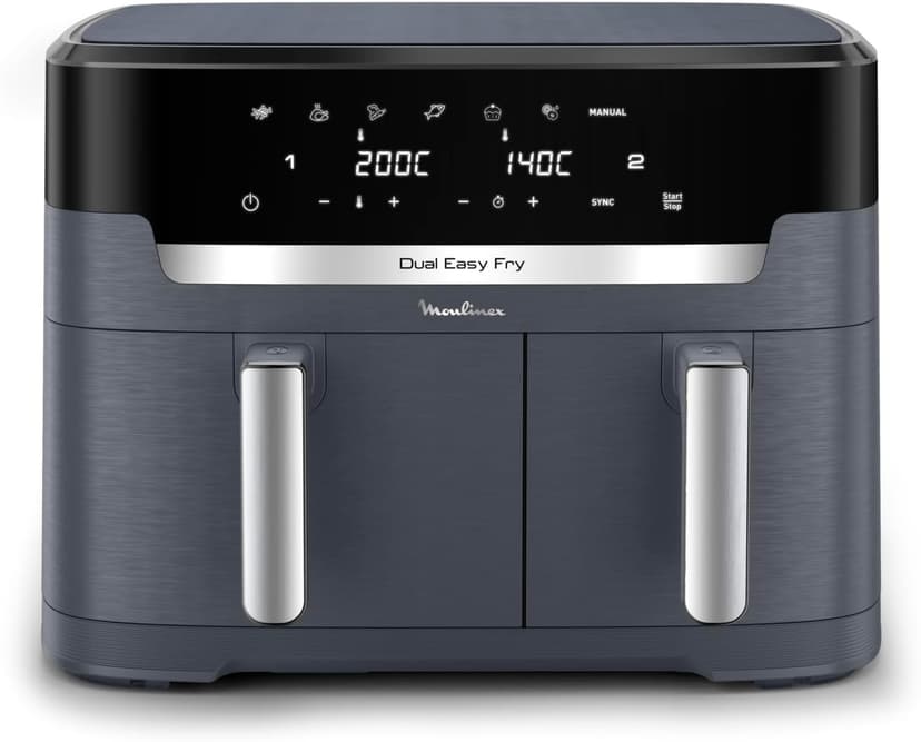 Moulinex EZ942BF0 Friteuse à air Dual Easy Fry XXL, Cuisson synchronisée, Capacité de 11L,6 à 10 personnes Deep Fryers (57877031), Refer to The Sheet, Java Pepper Grey - 1