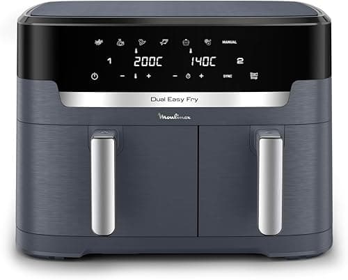 Moulinex EZ942BF0 Friteuse à air Dual Easy Fry XXL, Cuisson synchronisée, Capacité de 11L,6 à 10 personnes Deep Fryers (57877031), Refer to The Sheet, Java Pepper Grey
