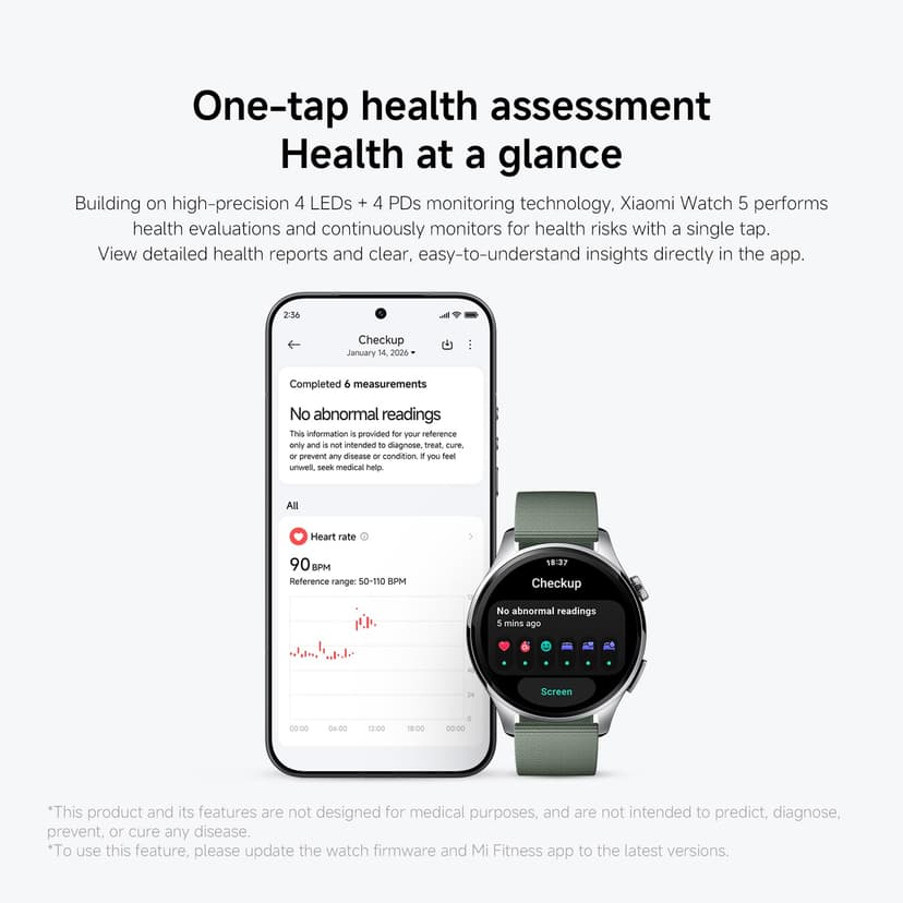 XIAOMI Watch 5 Smartwatch, Google Wear OS, NFC Pay, AI, Gemini, 1.54'' display, 6 days battery life, GPS fitness tracker, gesture control, sapphire glass, 47mm, Bluetooth, Green - 7