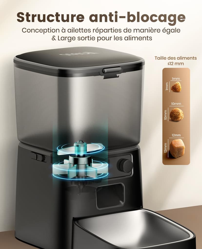 oneisall Distributeur Croquettes Chat Automatique, 3.5L Distributeur Croquettes Chat, Mangeoire de Nourriture, Gamelle Automatique pour Chien, 1-6 Repas par Jour (3.5L WiFi Noir) - 8