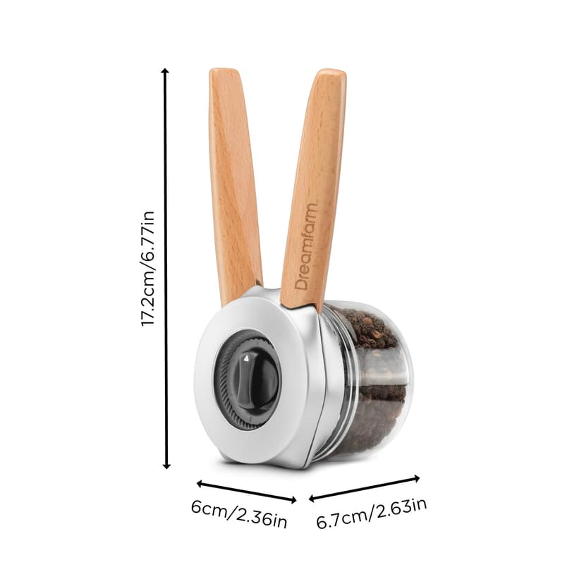 Dreamfarm Ortwo Original Ergonomic 1-or-2-Handed Re-Fillable Pepper, Spice, Seed, Coffee Mill with 6 Grind Settings - 2oz Wood - 3