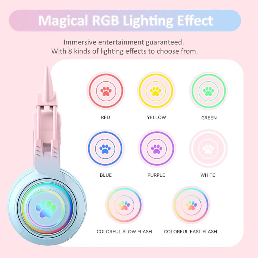 RGB Cat Ear Headphones,Bluetooth 5.3 Stereo Gaming Headset Over Ear Wireless Earphones with 50MM Driver/Detachable Mic/Elk Ears for Kids Adults - 4