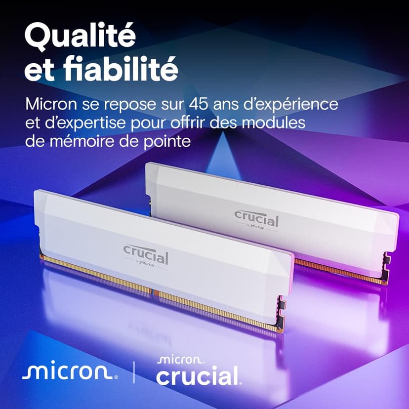 Crucial Pro DDR5 RAM 32GB Kit (2x16GB) 6000MHz CL36, Overclocking Gaming, Intel XMP 3.0 / AMD EXPO, Computer Memory (PC), White - CP2K16G60C36U5W - 6