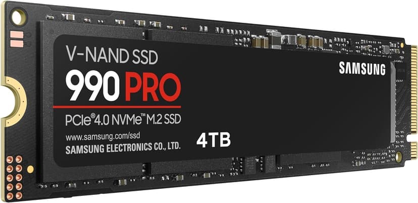 Samsung 990 PRO NVMe M.2 SSD, 4 TB, PCIe 4.0, 7,450 MB/s read, 6,900 MB/s write, Internal SSD, For gaming and video editing, MZ-V9P4T0BW - 4