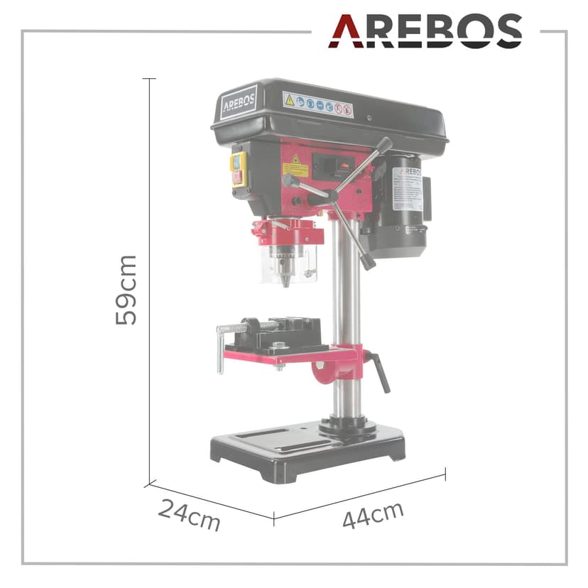 Arebos Perceuse à colonne 500 W | Avec système d'alignement laser | Réglage de table : 45 degrés – 0 – 45 degrés | 5 Vitesses différentes | Plage de Serrage: 1,5-13 mm - 7