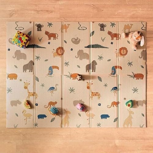 Nuby Foldable Reversible Play Mat - Easy Clean | Reversible | Waterproof | Suitable from Birth | 147 x 195 cm (Safari)