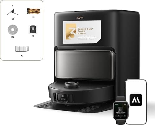Mova V50 Ultra Complete Robot aspirateur et Laveur à vidage Automatique avec Aspiration de 24000 Pa,Lavage Thermique des sols avec système DuoSolution, Navigation FlexScope et système StepMaster Noir