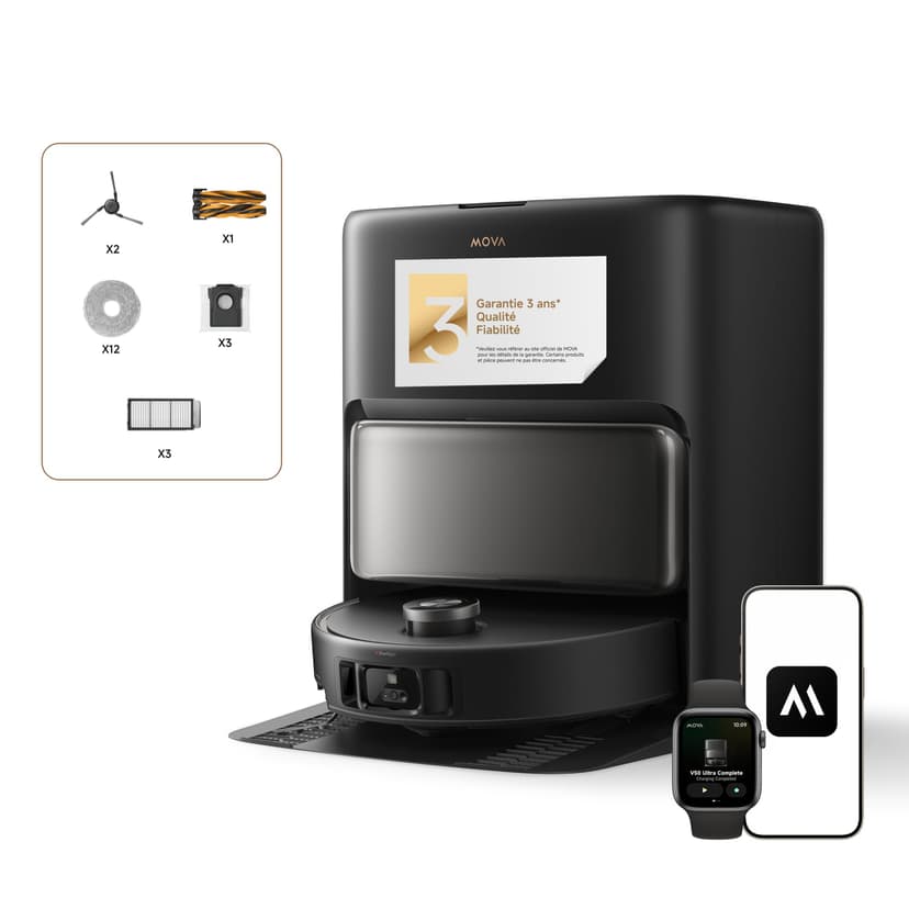 Mova V50 Ultra Complete Robot aspirateur et Laveur à vidage Automatique avec Aspiration de 24000 Pa,Lavage Thermique des sols avec système DuoSolution, Navigation FlexScope et système StepMaster Noir - 1