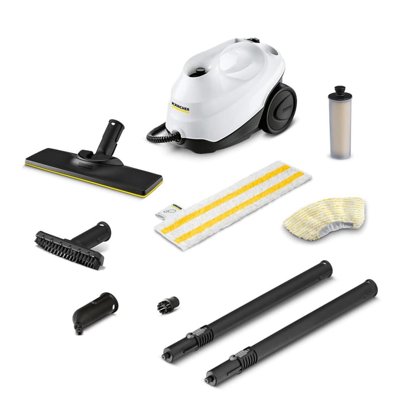 Kärcher SC 3 EasyFix Steam Cleaner, Steam Pressure: Max. 3.5 Bar, Heating Time: 30 s, Power: 1,900 W, Surface Power: 75 m², Tank: 1 L, with Descaling Cartridge, Floor Cleaning Kit and Nozzles, White - 1
