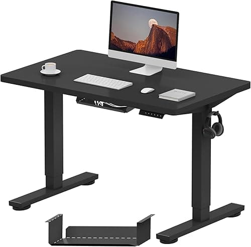 FLEXISPOT Standing Desk, 140 x 80 x (73-123), Electric Height Adjustable, Control Panel with Memory Functions, Teleworking Desk (Black Frame + Maple Table)