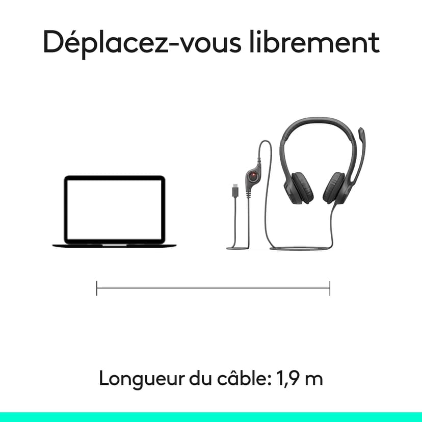 Logitech H390 Casque Filaire pour PC/Ordinateur Portable, Casque stéréo avec Microphone Anti-Parasite, stéréo, Commandes intégrées, certifié Works with Chromebook - Noir - 9