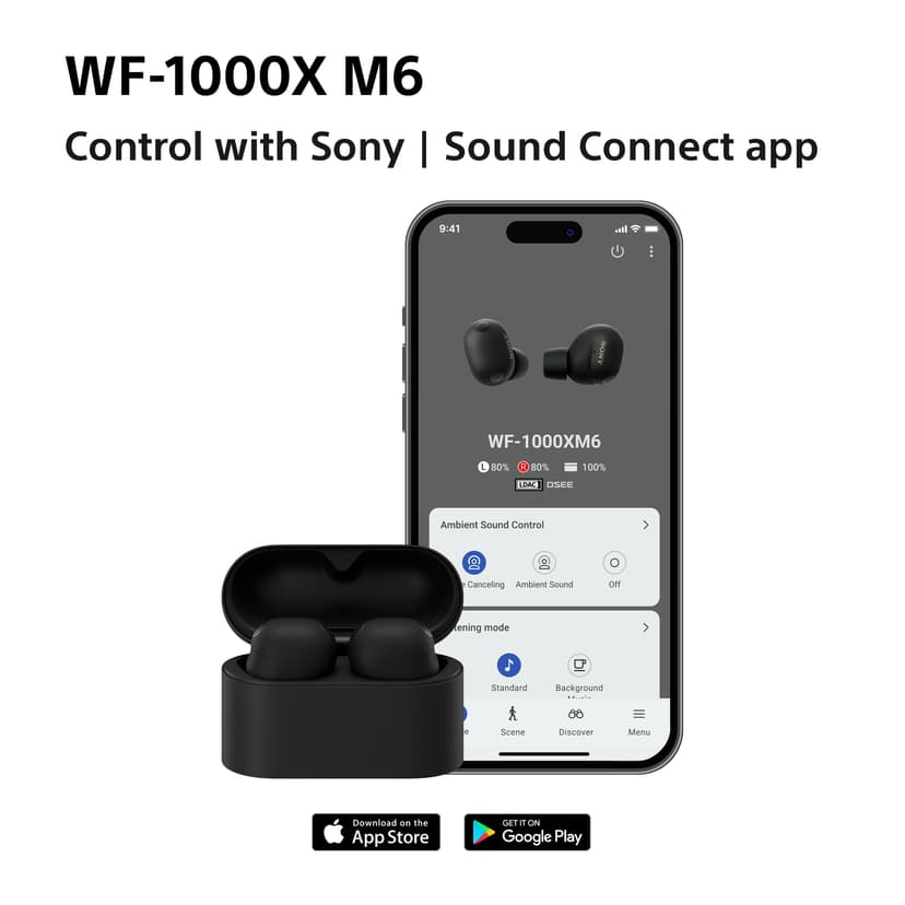 Sony WF-1000XM6 Flagship Wireless Noise Cancelling Earbuds, Bluetooth, In-ear Headphones, Signature Hi-Res Sound, Clear Calls, 10 band EQ, 24 Hr Battery NC On, IPX4, iOS & Android - Black - 9