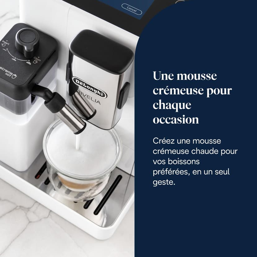 De'Longhi Rivelia EXAM440.55.W, Fully Automatic Coffee Machine with LatteCrema Hot, Automatic Milk Frother, Compact Size Bean to Cup Coffee Machine, 16 Recipes, Touch Colored Display, Arctic White - 8