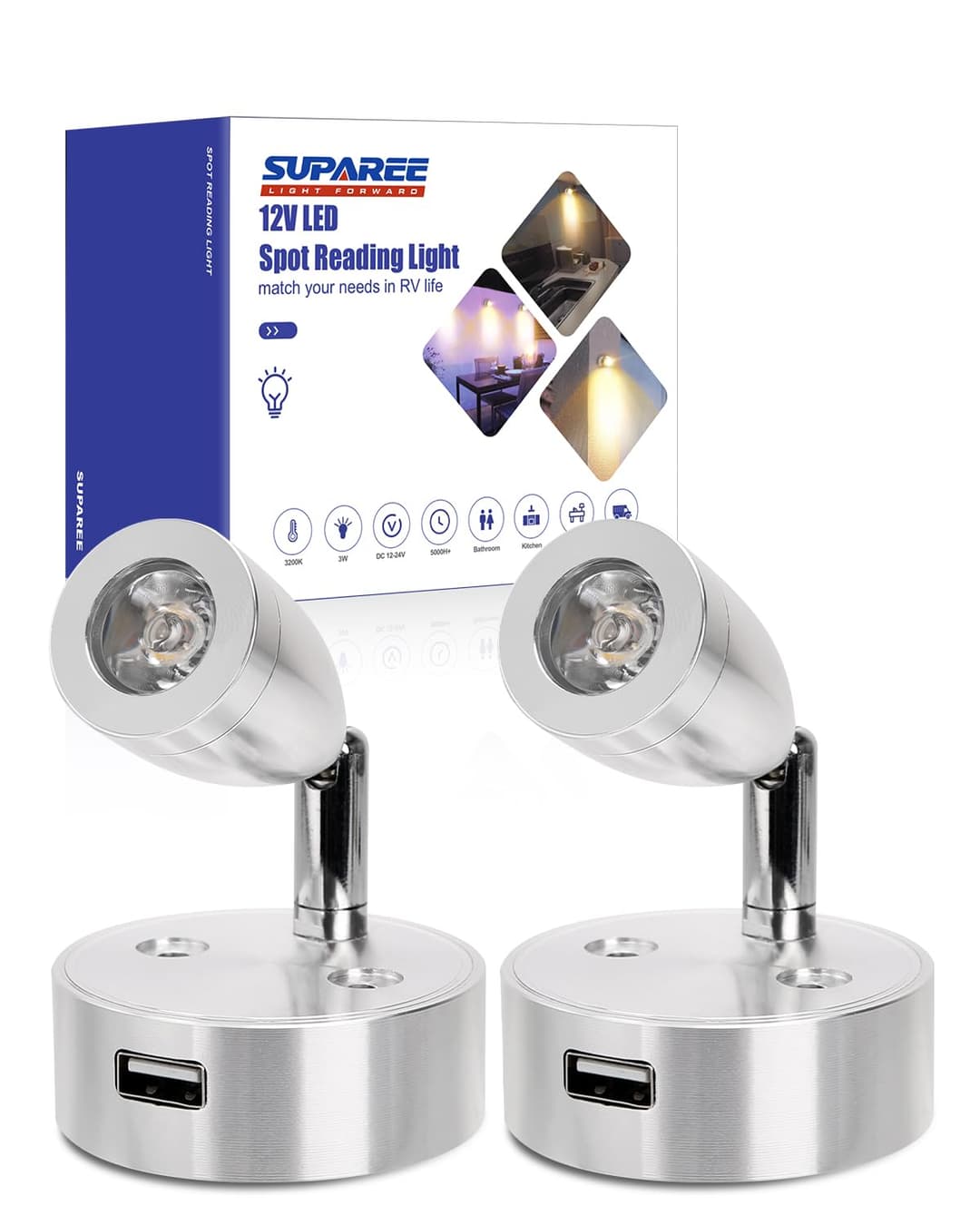 SUPAREE Lampe 12V LED Caravane 12V Éclairage LED USB Lamp…