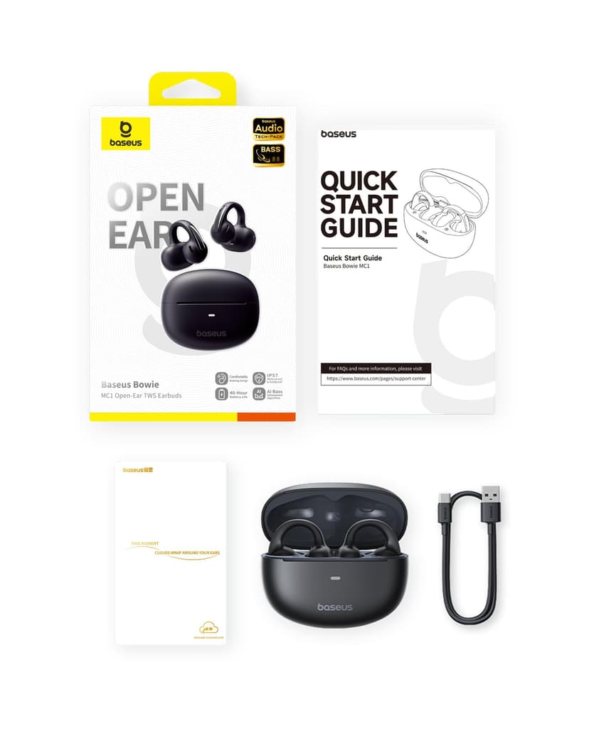 Baseus Bowie MC1 Casque Ouvert, Ecouteur Conduction Osseuse avec Son Impressionnant, Renforcement des Basses Adaptatif, Bluetooth 5.4, Réduction du Bruit Lors des Appels, IP57, Autonomie de 40h - 9
