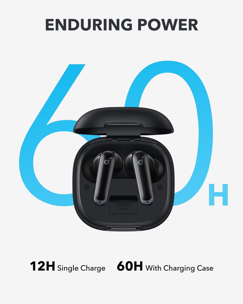 soundcore P40i by Anker, Noise Cancelling Wireless Earbuds, Adaptive Noise Cancelling to Environments, Heavy Bass, 60H Playtime, 2-in-1 Case and Phone Stand, IPX5, Wireless Charging, Bluetooth 5.3 - 4