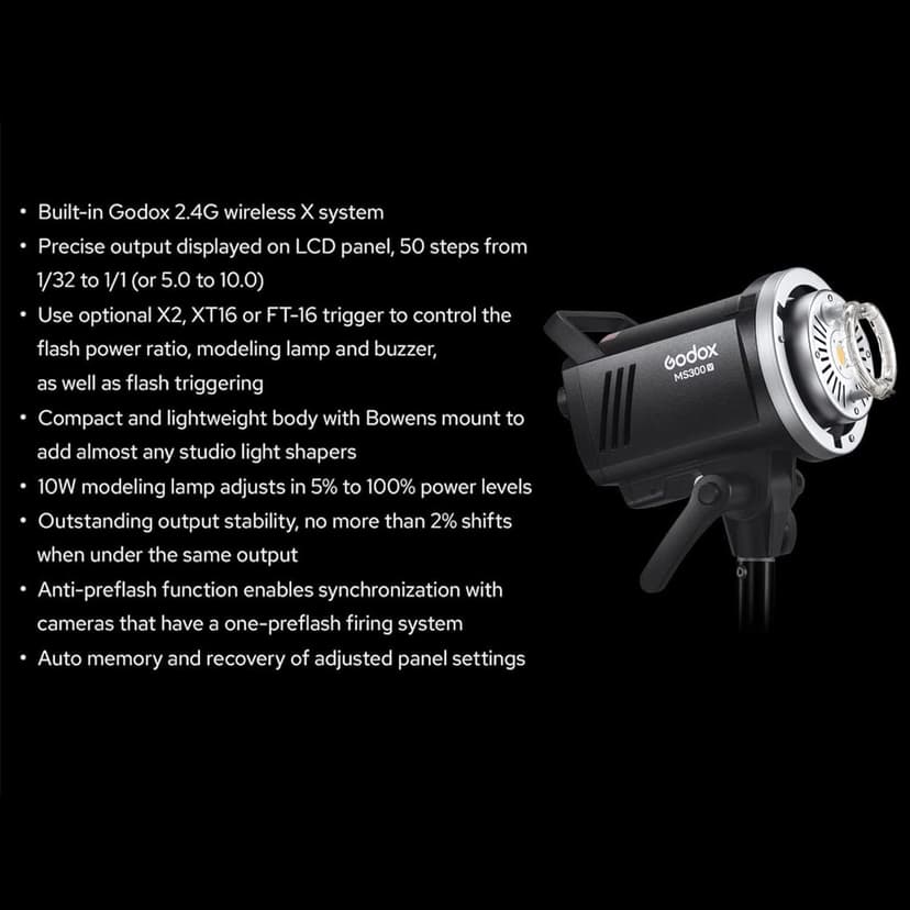 Godox MS300-V 300W Studio Flash with Upgraded LED Modeling Lamp, 2.4G Wireless X System, Bowens Mount - Ideal for Fashion, Advertising, and Studio Photography - 5