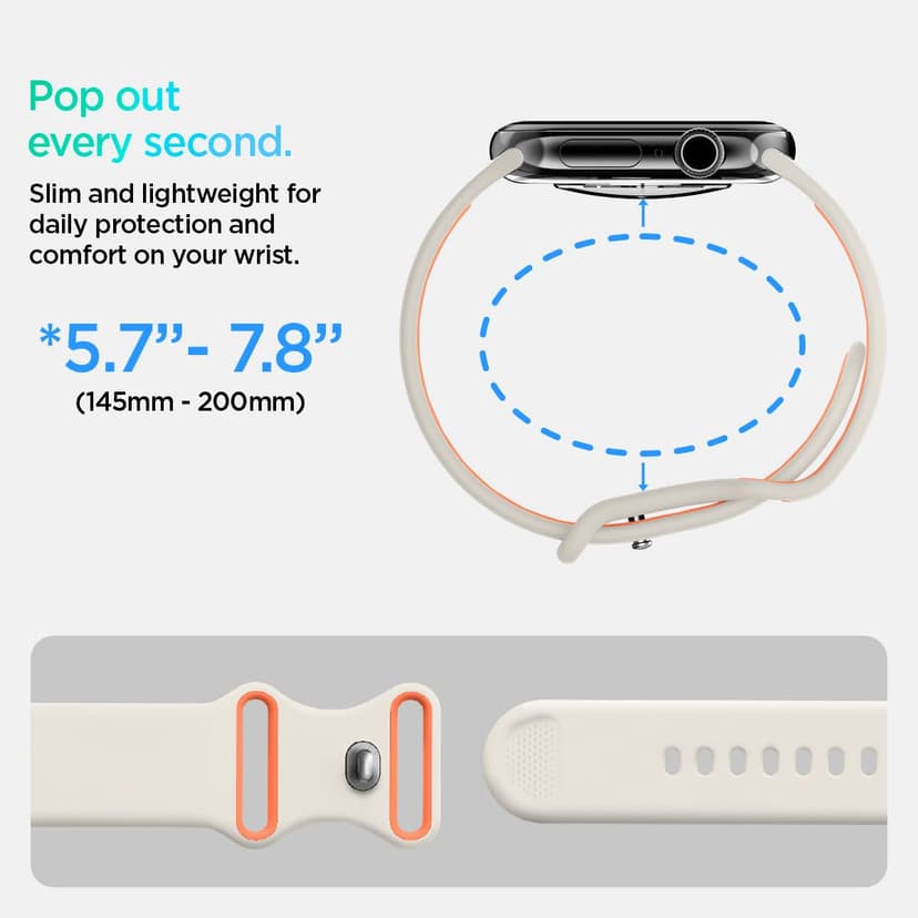Spigen Nano Pop Bracelet en Silicone Compatible avec Apple Watch Ultra 3/2/1 49mm, Series 11/10 46mm, Series 9/8/7 45mm, 44mm - Orange Beige - 4