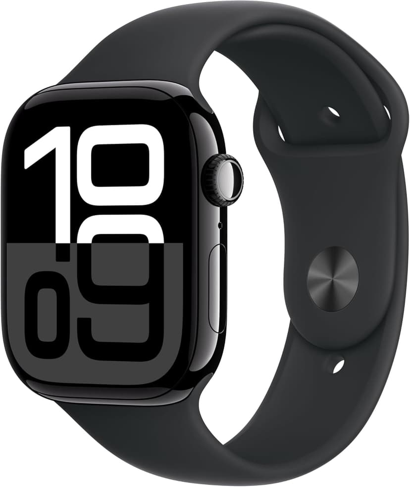 Apple Watch Series 10 (46mm GPS) Smart Watch with Jet Black Aluminum Case and Black Sport Strap (S/M) Fitness Tracker, ECG App, Retina Display Always On - 1