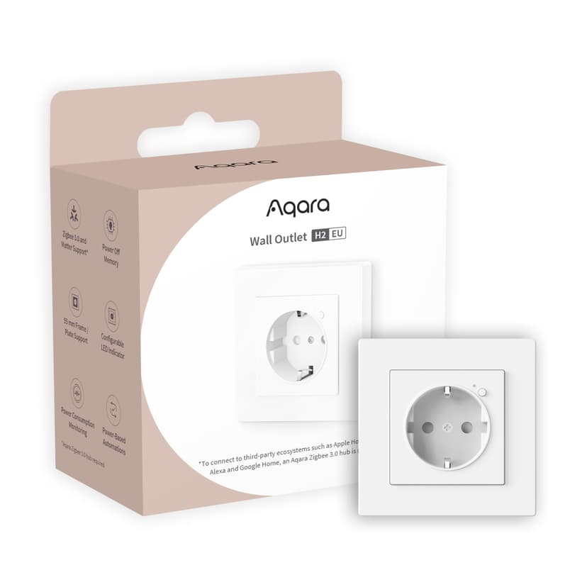Aqara H2 EU Wall Outlet with Matter, Zigbee 3.0 Hub Required, 16A, Energy Monitoring, Programming, Timer Mode and Voice Control, Compatible with HomeKit, Alexa, Google Home and IFTTT - 1