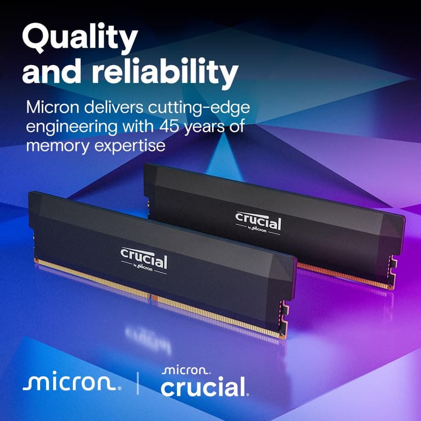 Crucial Pro DDR5 RAM 32GB Kit (2x16GB) 6000MHz CL36, Overclocking Gaming, Intel XMP 3.0 / AMD EXPO, Computer Memory (PC), White - CP2K16G60C36U5W - 6