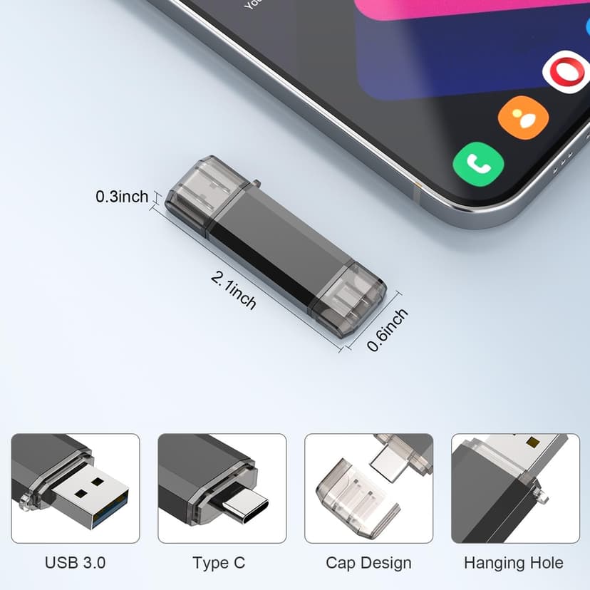 RAOYI 128GB USB C Flash Drive USB C and A Dual USB 3.0 Stick USB Type-C Memory Stick Thumb Drive for Smartphones, Tablets, Macs and Computers, Black - 2