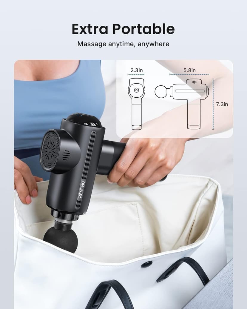 RENPHO Massage Gun Deep Tissue, Muscle Massage Gun 3200 RPM Motor Massager with Type-C Charging and Portable Case, for Home Office Workout Full Body Muscle Massage Relax, Black - 6