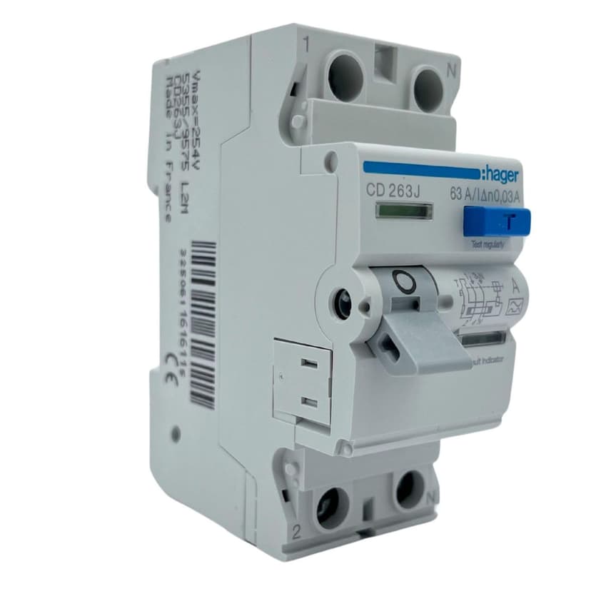 CD263J Hager Differential Switch 63A Type A 30mA Bipolar - Aligned Terminals - 2